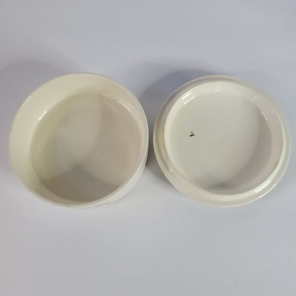 Green White Spode Christmas Tree Porcelain Round 5” Trinket Powder Box England - Picture 4 of 14